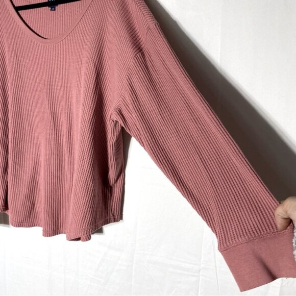GAP Dusty Rose Waffle Knit Oversized Scoop Neck Long Sleeve Top XL - Picture 14 of 16